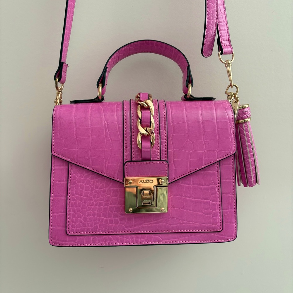 Aldo • Pink Croc-Embossed Bag with Gold Accents